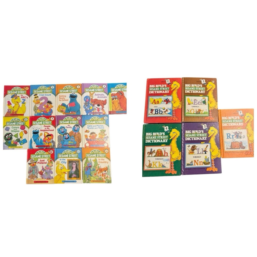 Sesame Street Book Lot 17 HC Books Big Bird Dictionary & On My Way 1981-89